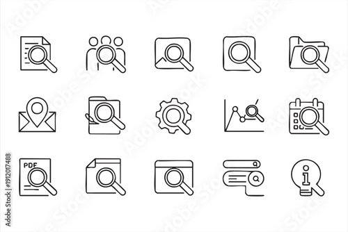 Magnifier and navigation line icon bundle for design systems