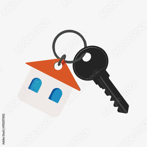 House key with orange roof keychain real estate vector illustration isolated on white background.
