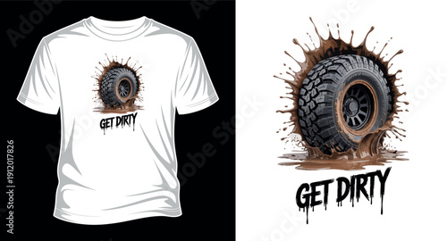 Off road tire mud splash vector illustration for t shirt design