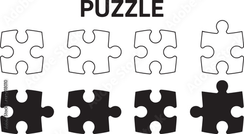 Puzzle pieces with PUZLE text on white background jigsaw PUZZLE text