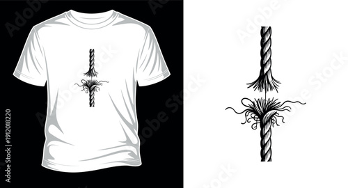 Broken rope illustration, frayed ends, symbol of weakness or failure