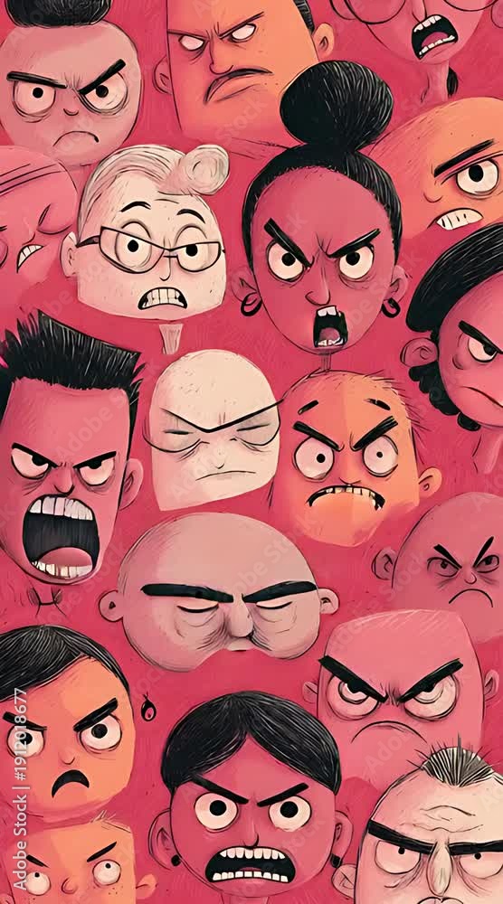 Animated illustration of a diverse crowd of angry people shouting with ...