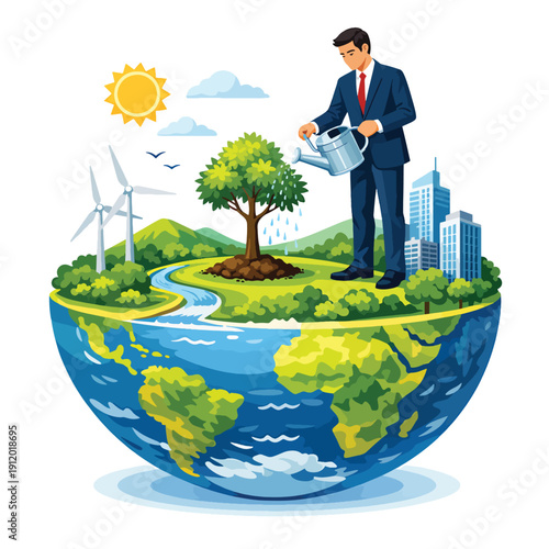 Eco-friendly concept, growth, sustainability, nature, city, technology