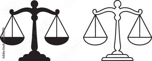 Scales of justice in different styles black and white court