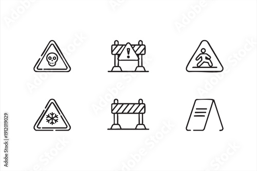 Slippery road and poison outline icons for websites