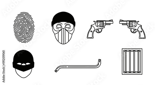 Crime and Investigation Equipment Line Icons