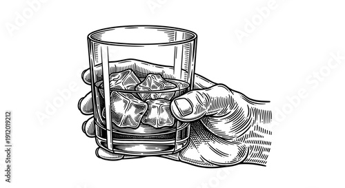 Hand Holding a Glass of Whiskey on the Rocks