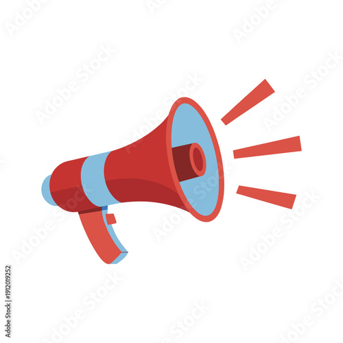 Red megaphone with blue interior and red sound waves loudspeaker vector illustration isolated on white background.