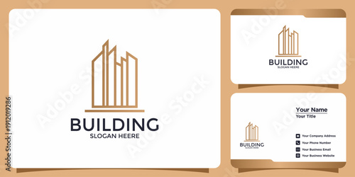 Elegant abstract architectural line art logo design featuring stylized urban buildings, perfect for real estate, construction, property management, or modern city development branding