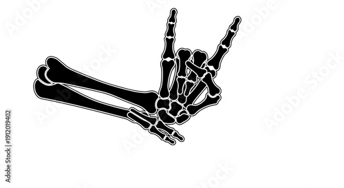 Skeleton Hand Making Rock and Roll Gesture
