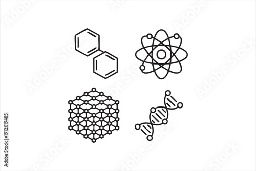 Physics and particle line art icons for apps
