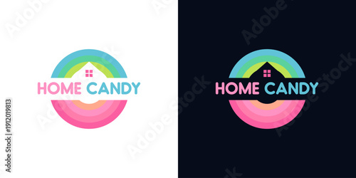 Home Candy Logo Design A Sweet Symbol of Comfort and Belonging, Featuring a Cozy House Within a Vibrant, Colorful Arch
