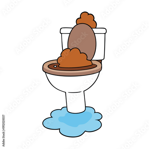 A messy, clogged toilet overflows with dirty water, creating a chaotic, unpleasant scene that needs urgent cleaning and repair to restore hygiene and order.
