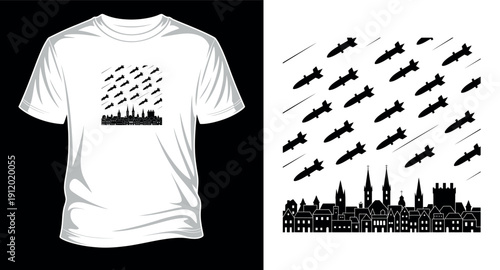 Missiles falling on city skyline, vector illustration