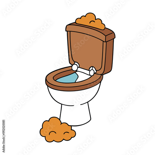 A messy, clogged toilet overflows with dirty water, creating a chaotic, unpleasant scene that needs urgent cleaning and repair to restore hygiene and order.
