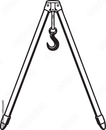 Hunting Game Hoist Tripod Black and White Line Art eps