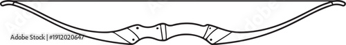 Traditional Recurve Bow Black and White Line Art Illustration