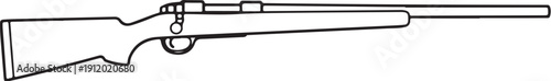 Bolt Action Hunting Rifle Black and White Line Art Illustration