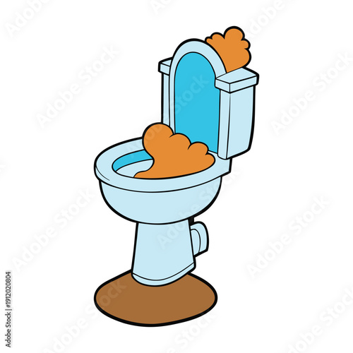 A chaotic bathroom scene with water spilling from an overflowing toilet, splashing around, creating a messy, frantic, and unexpected watery disaster.
