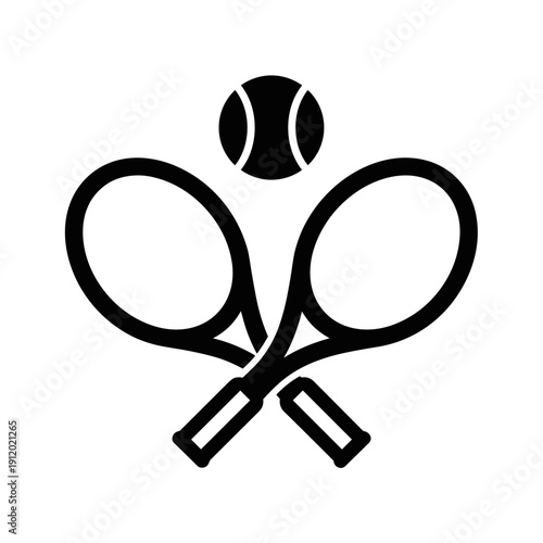 Crossed Tennis Rackets and Ball Line Art