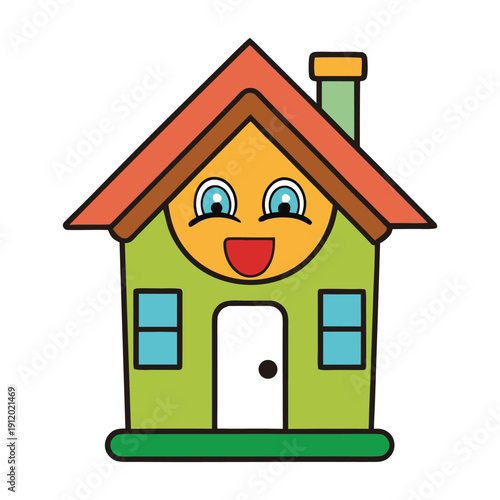 Adorable cartoon house shown in a cutaway view, revealing cozy rooms, tiny furniture, and bright decor. Playful design with soft colors, cute windows, and welcoming storybook feel.
