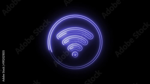 Glowing Neon Wifi Icon Isolated on Black Background. HD Video Motion Graphic Animation
