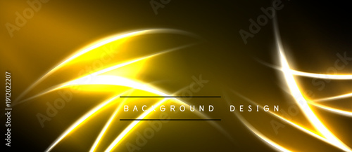 Abstract golden lines over dark background. Bright energy flows create dynamic visual effect. Modern design element for presentations.
