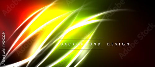 Vibrant abstract lines create dynamic colorful background. Bright gradients, smooth curves, modern design elements present.