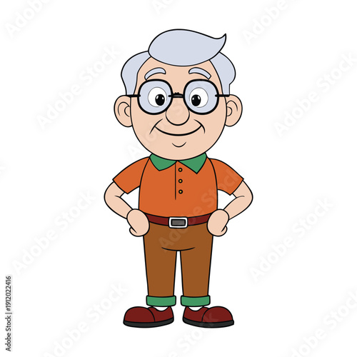 A joyful grandfather with a warm smile, twinkling eyes, and open arms, radiating love, laughter, and the comforting wisdom of a life well-lived.
