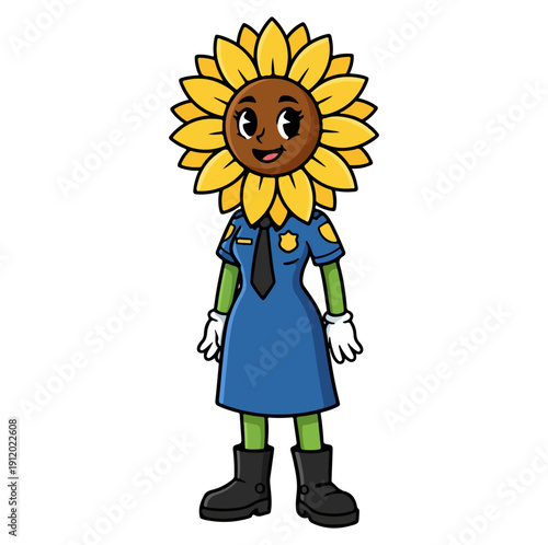 Cute Sunflower Police Officer Character - Vintage Cartoon Style Mascot