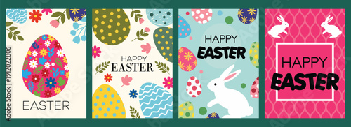 Happy easter greeting card collection banner set