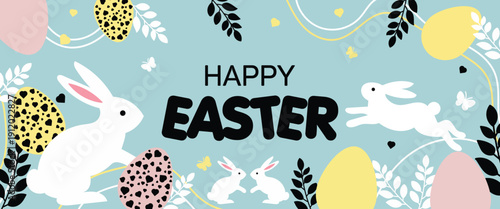 Happy easter bunny banner background design