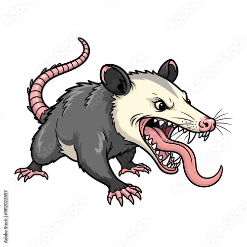 Aggressive Hissing Possum Character with Teeth