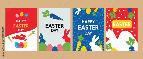 Happy easter day greeting card set