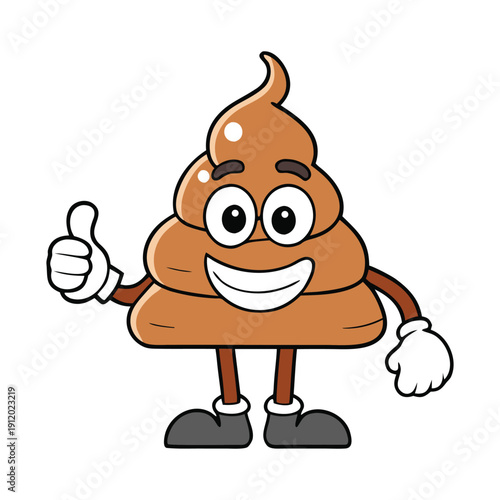 A playful poop pile cartoon giving a thumbs up, smiling widely, and holding a blank sign, perfect for fun, cheeky messages and humorous designs.
