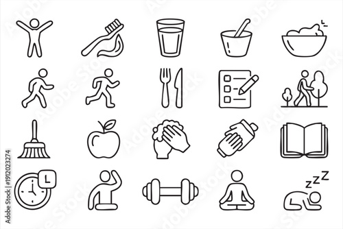 Fitness Nutrition and Sleep Line Icon Pack