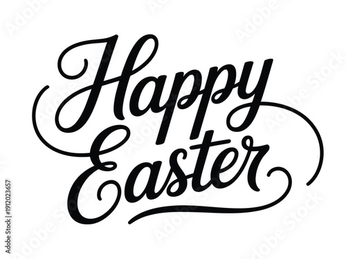A festive Happy Easter message in elegant black cursive script on a white background