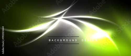 Abstract background features vibrant green, yellow streaks. Dynamic lines create futuristic energy, sleek design. Dark shadows enhance luminosity.