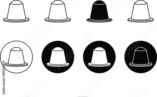 Coffee capsule pod icon set outline and solid style vector illustration isolated