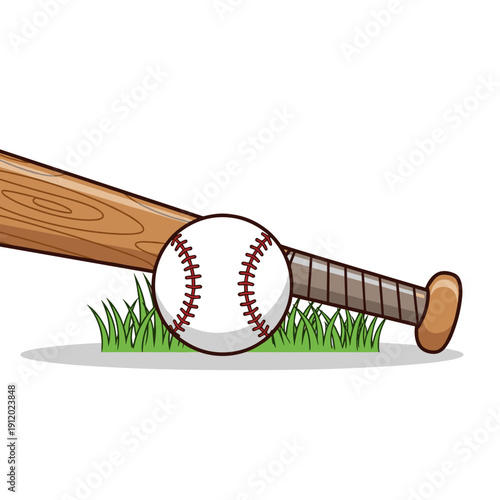 Baseball Bat and Ball on Grass Field