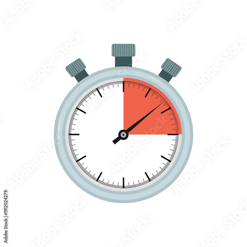 A flat design illustration of a stopwatch displaying a timed interval