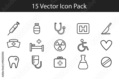 Medical Healthcare Icon Pack Outline Hospital Tools and Health Symbols Vector Set