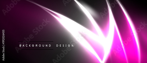 Abstract neon lights create dynamic pink, purple glow. Dark background emphasizes bright streaks, modern design element.