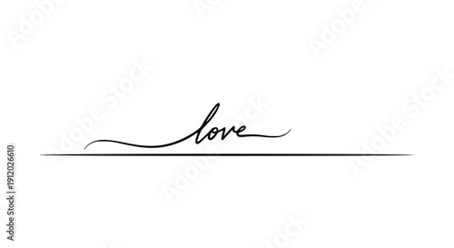 Minimalist and elegant love script with a handwritten feel, framed by a decorative flourish border, scalable vector illustration perfect for wedding invitations, greeting cards, and romantic designs.