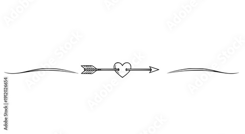 A sleek and modern vector illustration featuring an elegant decorative flourish frame with a central heart and dual arrows, perfect for romantic, wedding, or love-themed designs.