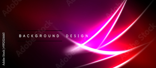Abstract neon lines over dark gradient. Vivid red, purple hues create dynamic visual effect. Modern background design element.