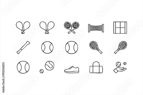 Racket and ball line icons for fitness apps