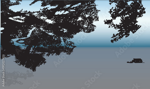 Color background black grunge tree silhouette on the beach abstract black wall texture for pattern background.