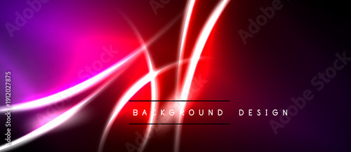 Vibrant abstract background. Dynamic lines, glowing effects, purple, red hues create modern visual impact. Design elements suggest energy, motion.