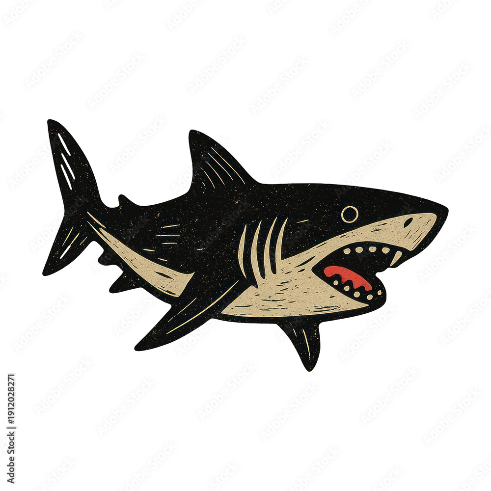 Fototapeta premium PNG Vintage cartoon shark illustration.